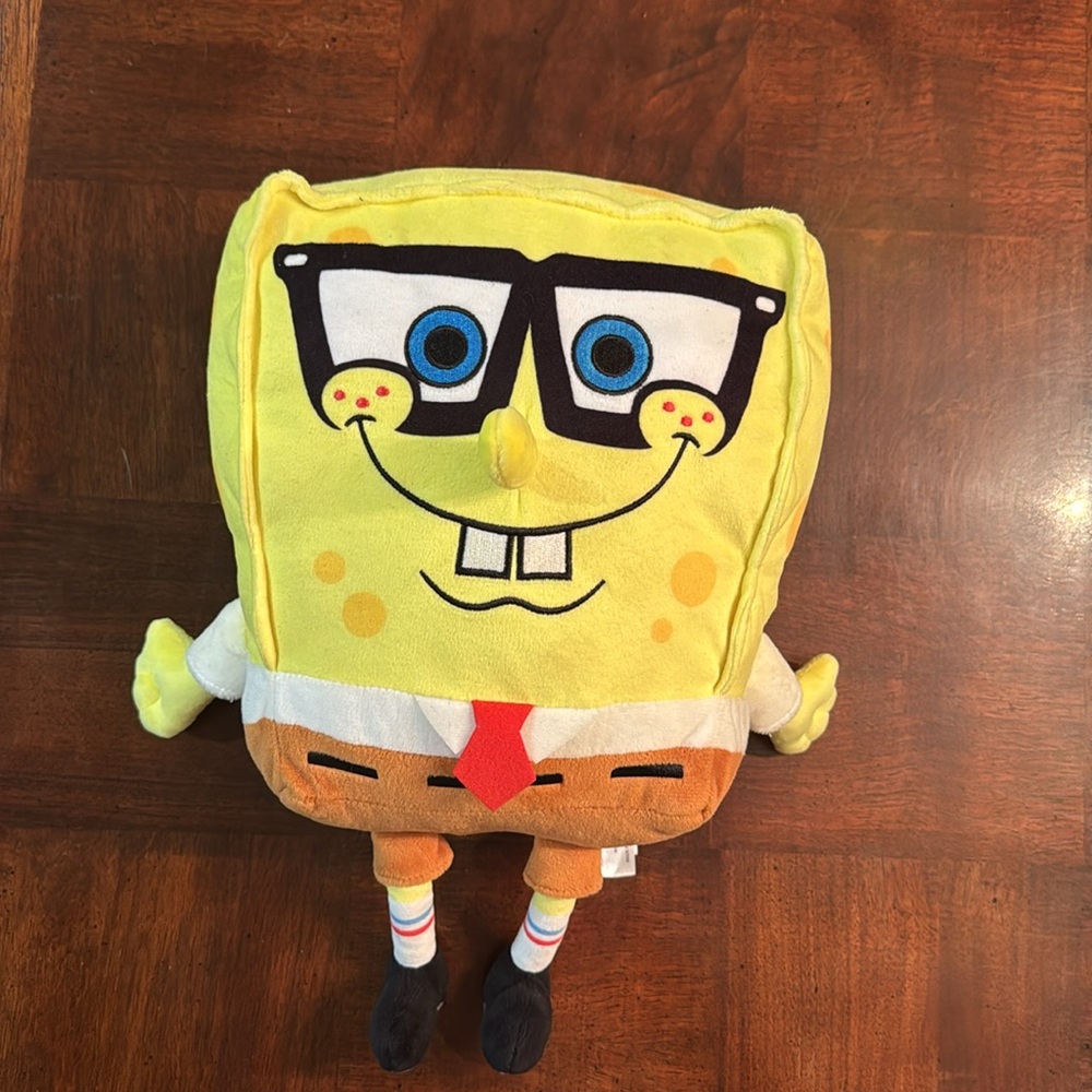 2004 SpongeBob SquarePants Soft Plush Stuffed Pillow 14" X 9" Smiling Glasses